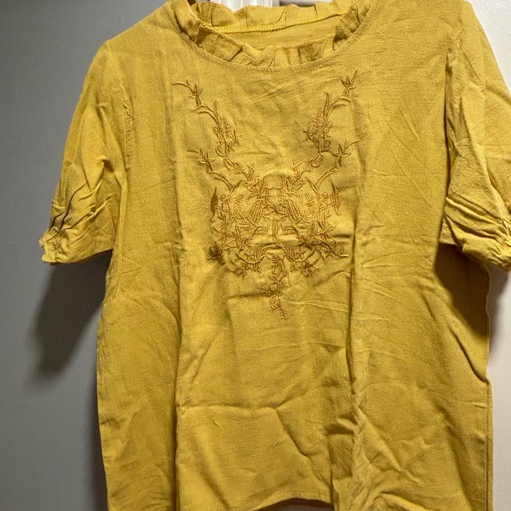 Yellow Embroidered Short Sleeve Top